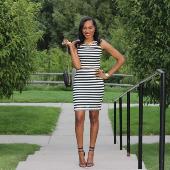 Black & White Striped Bodycon Dress - Picture 3 of 7